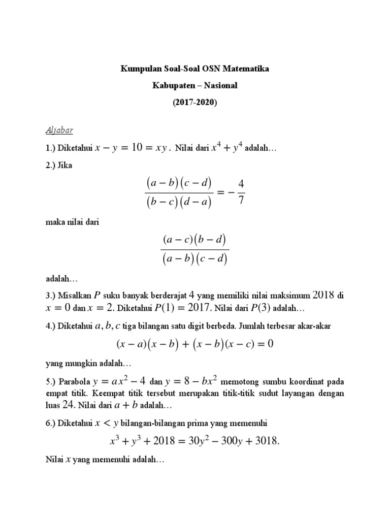Soal OSN Matematika 2017-2020 | PDF