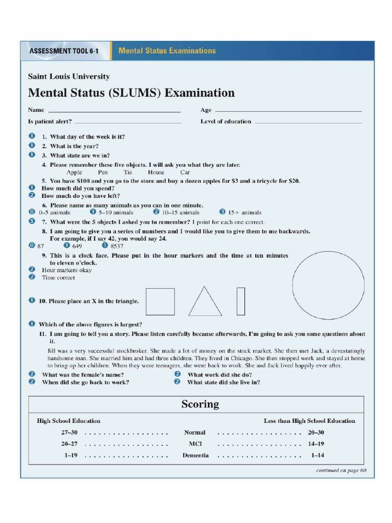 St. Louis University Mental Status SLUMS Examination PDF