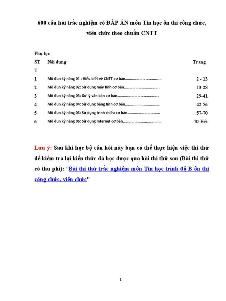 600 Cau Hoi Tin Hoc Final | PDF