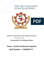 UCMM Assignment - DEVELOPMENT AND PILLAR DESIGN OF BORD AND PILLAR MINING