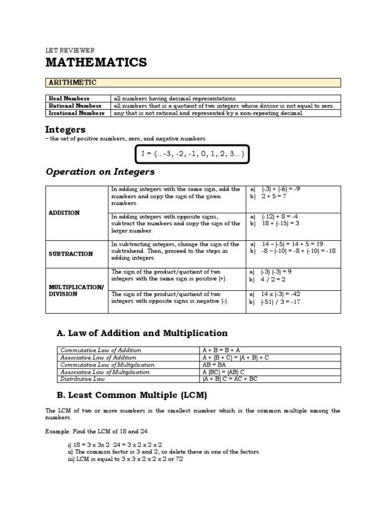 A Comprehensive Guide to Fundamental Mathematics Concepts Including ...