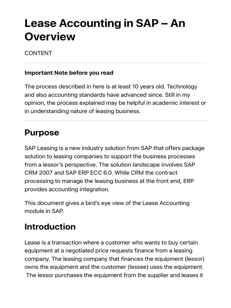 Lease Accounting in SAP PDF Deferral Lease