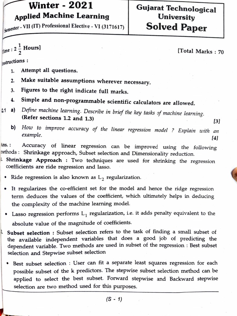 AML Winter 2021 Solution | PDF | Regression Analysis | Statistical ...