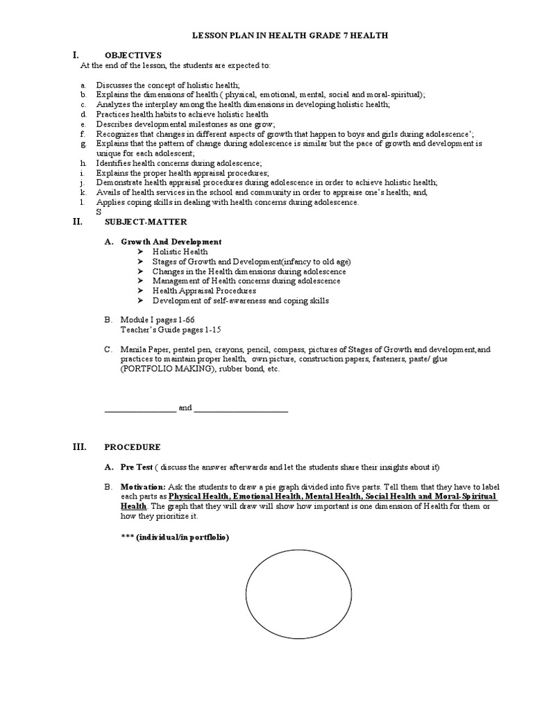 Grade 7 Holistic Health Lesson Plan | PDF | Foods | Puberty