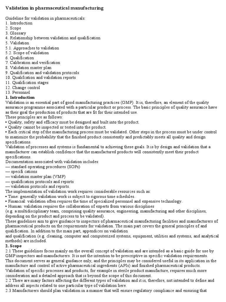 Validation in Pharmaceutical Manufacturing PDF Verification And
