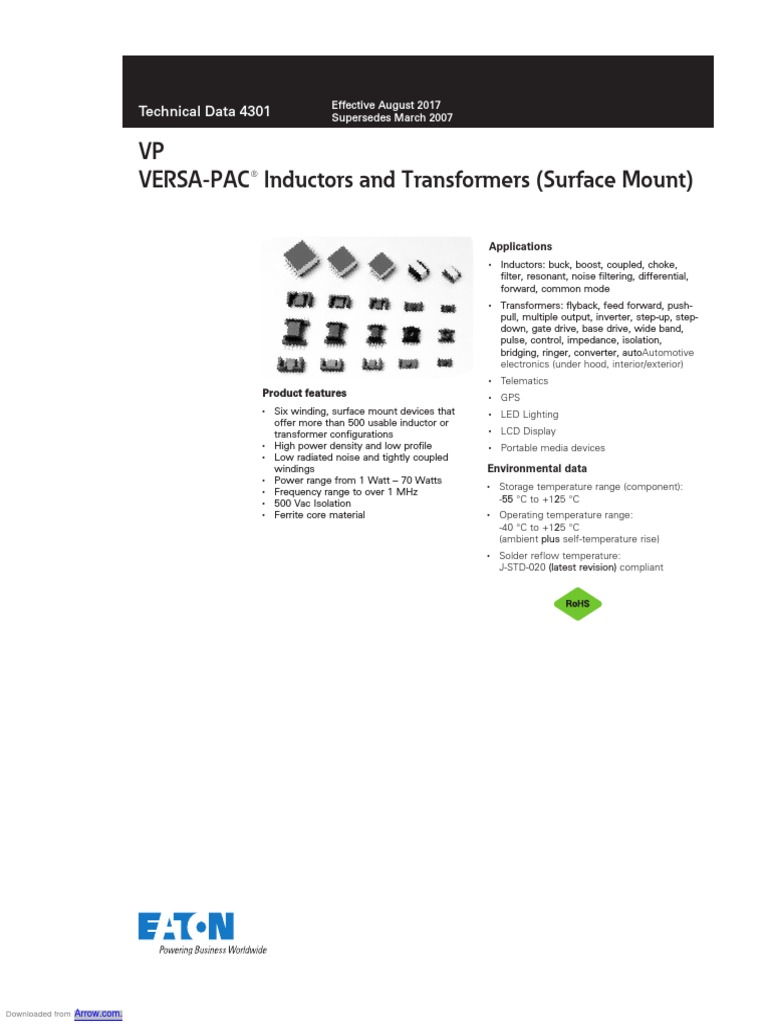 Eaton VP Versa Pac Inductors Transformers Data Sheet | PDF | Inductor ...