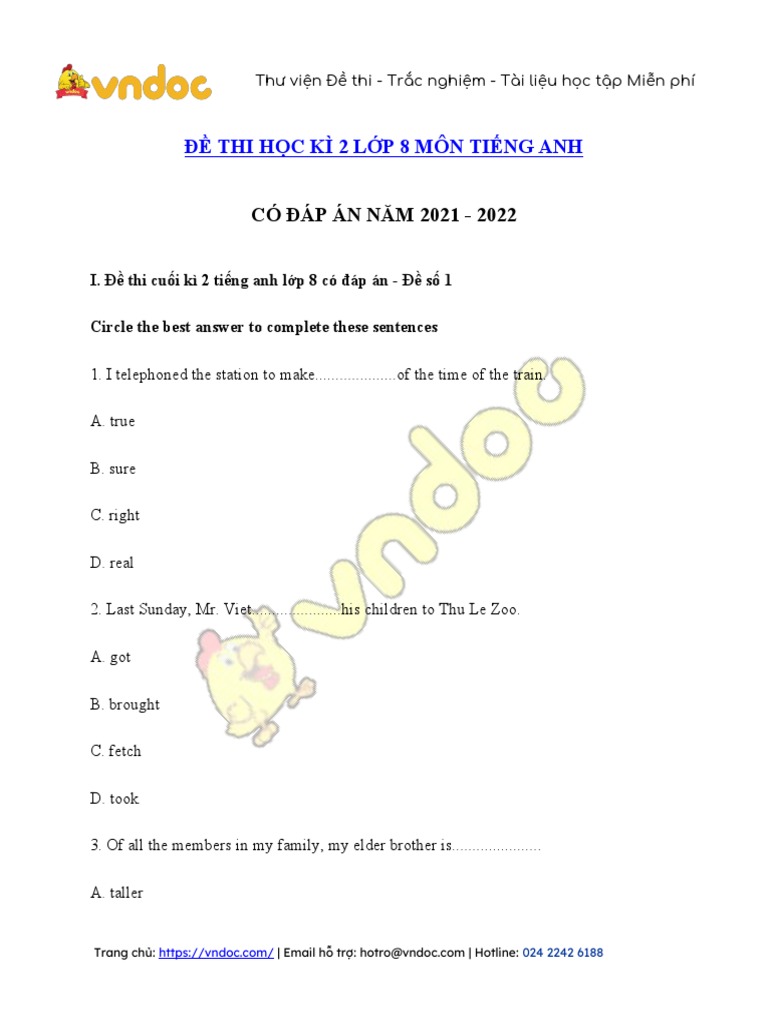 De Thi Hoc Ky 2 Mon Tieng Anh Lop 8 Co Dap An | PDF