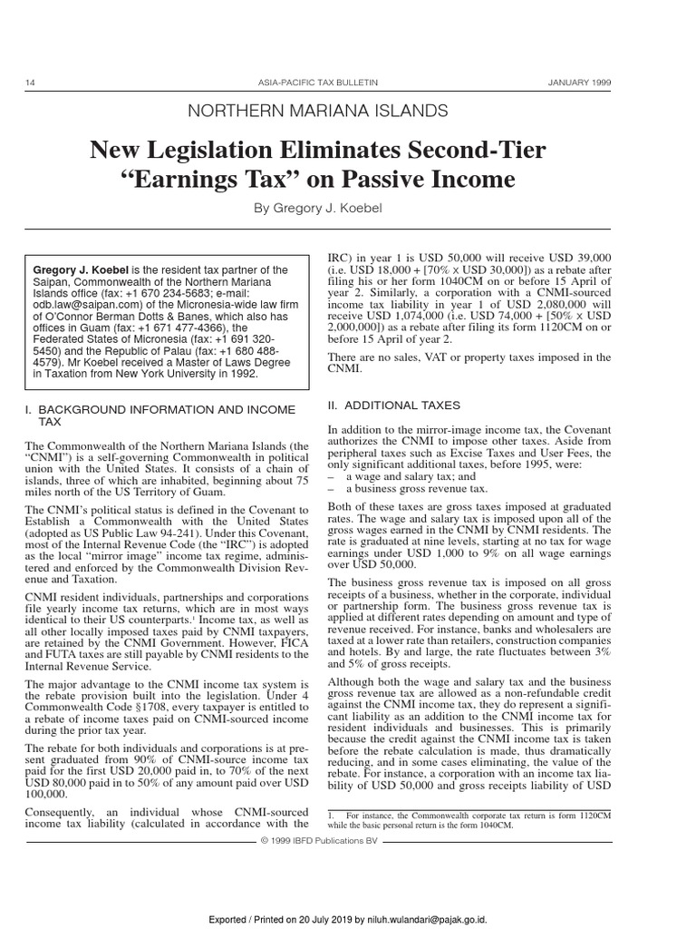 New Legislation Eliminates SecondTier "Earnings Tax" On Passive PDF Taxes Tax