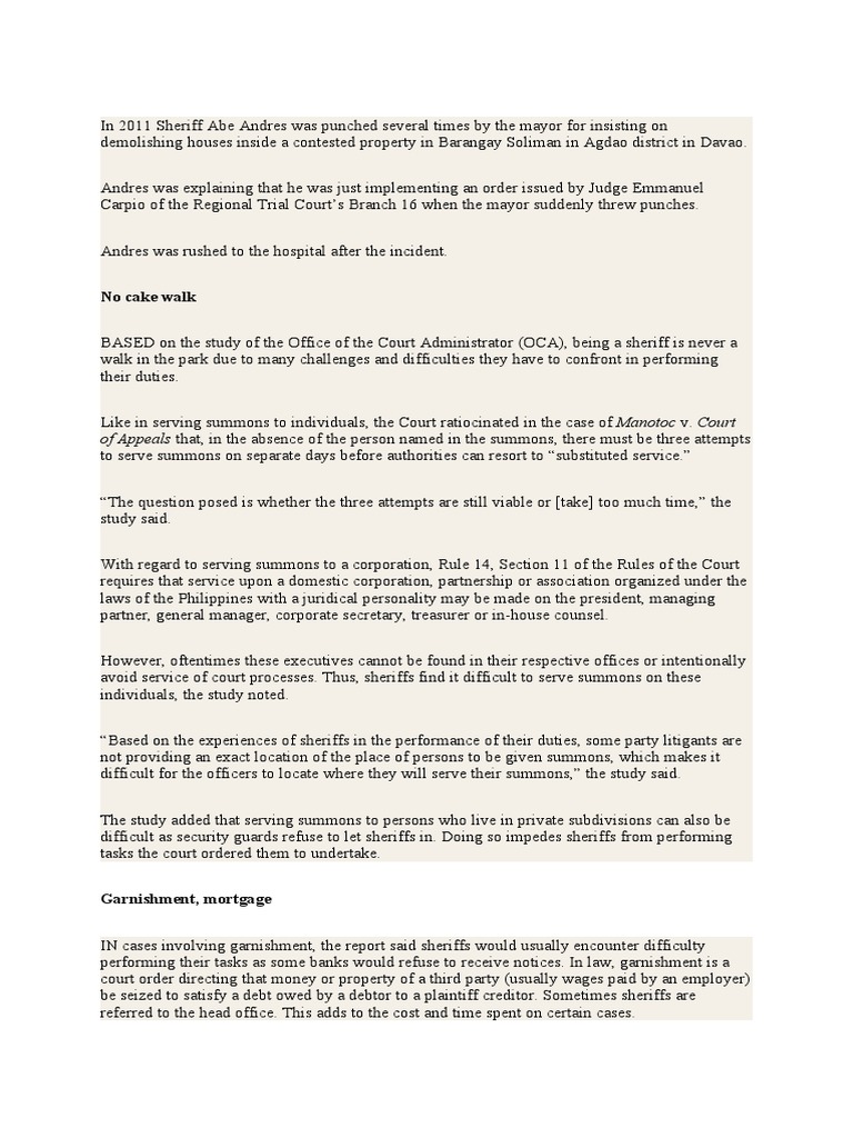 Sheriff Duties PDF Garnishment Sheriff