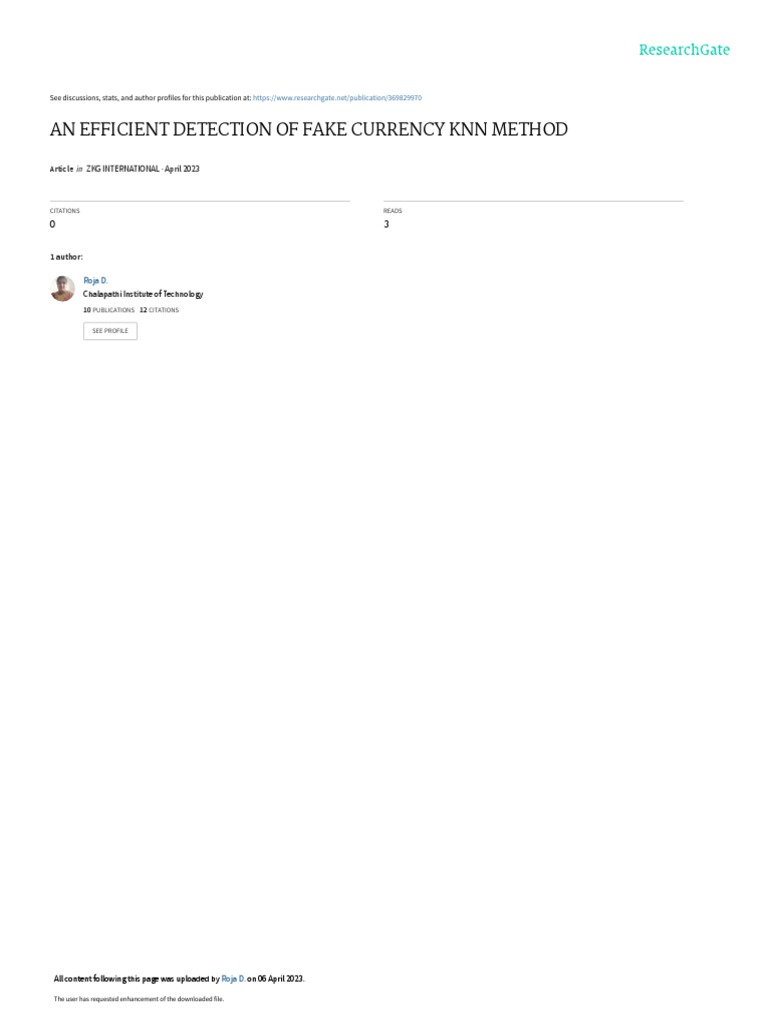 ANEFFICIENTDETECTIONOFFAKECURRENCYKNNMETHOD PDF Support