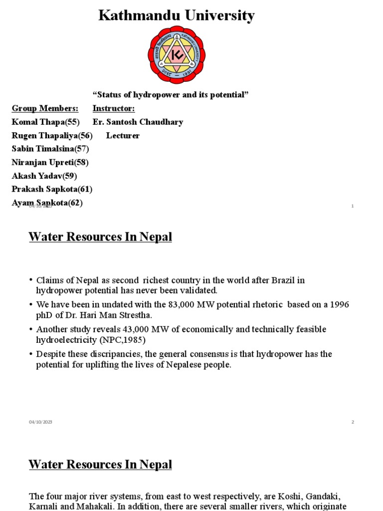 Status Of Hydropower And Its Potential Pdf Hydroelectricity Nepal