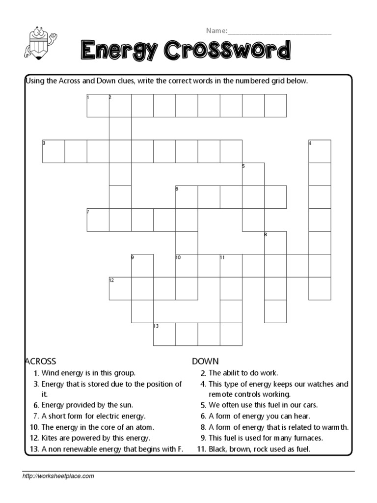 Energy Crossword 1 PDF Fuels Crossword