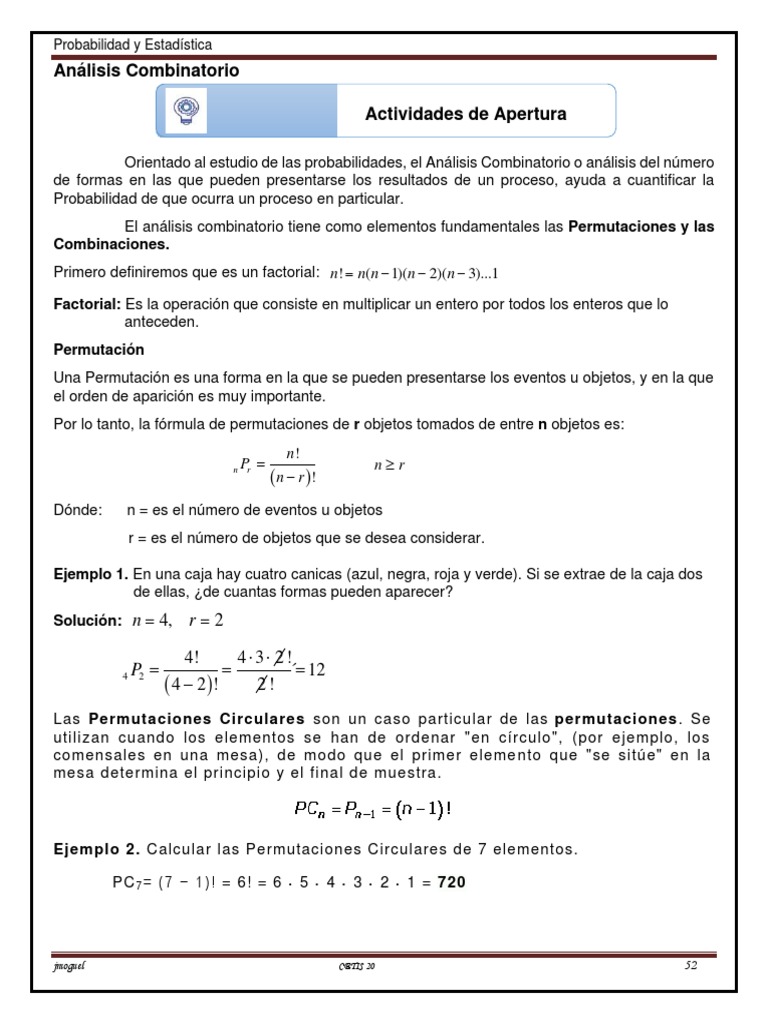 Análisis Combinatorio en Probabilidad | PDF | Combinatoria | Permutación