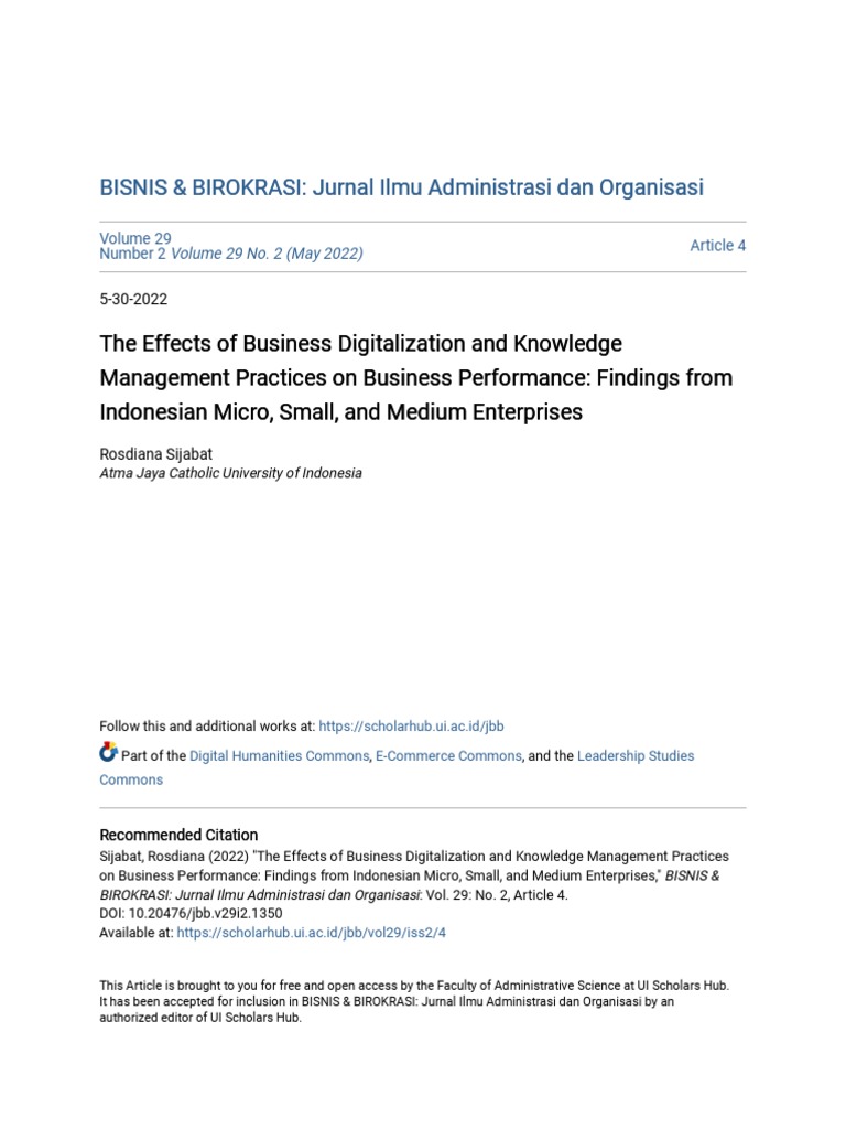 The Effects of Business Digitalization and Knowledge Management P | PDF ...