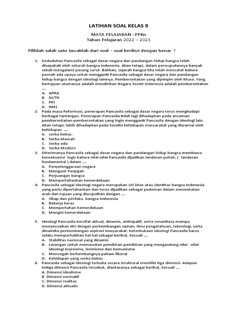 Latihan Soal Kelas 9 Pdf