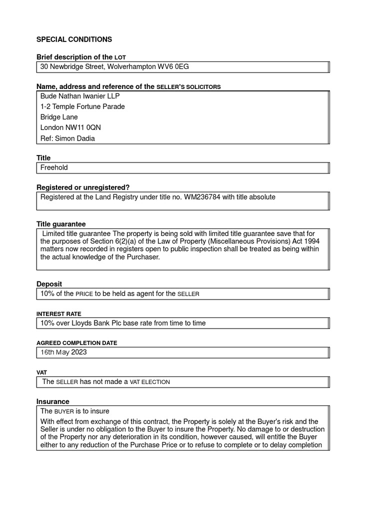 Sale Conditions for 30 Newbridge Place | PDF | Covenant (Law) | Sales