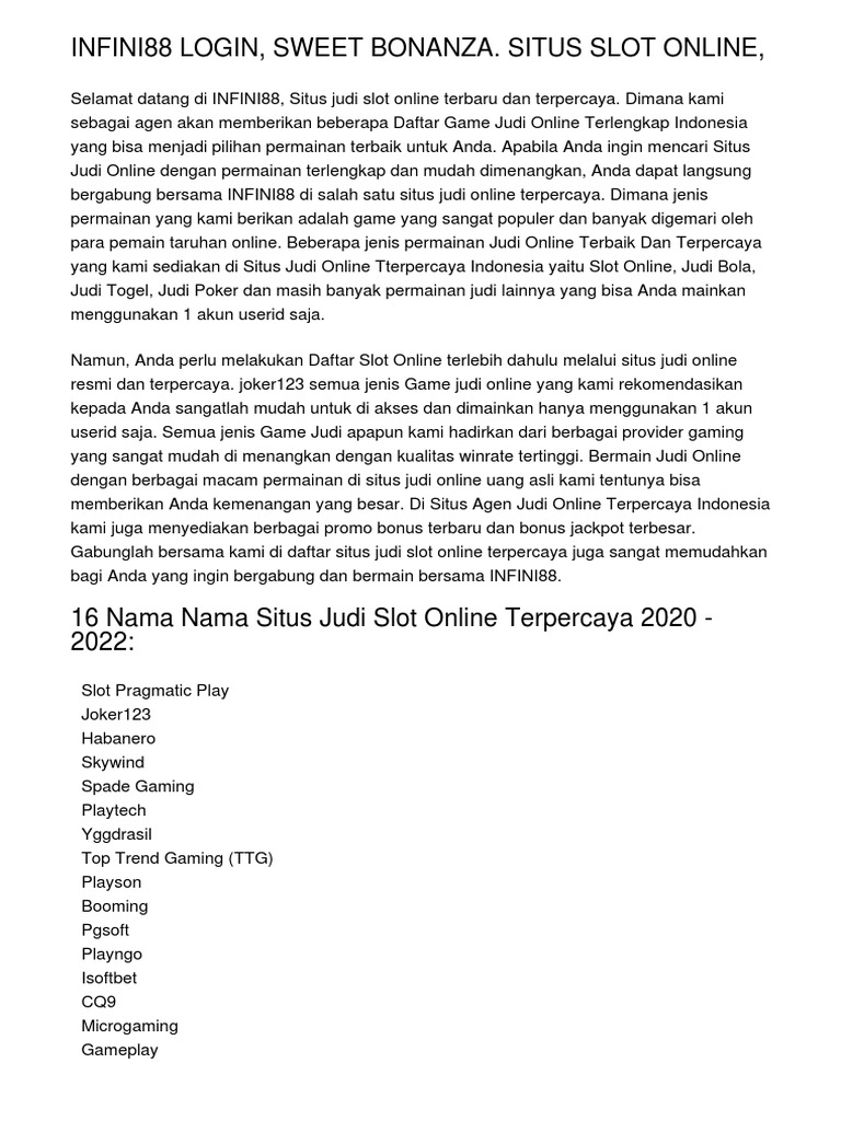 Infini88 engine slot sweet bonanza ebet noits pdf pdf