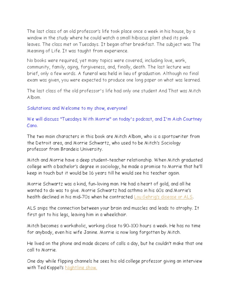 "Tuesdays With Morrie Podcast" | PDF | Self-Improvement