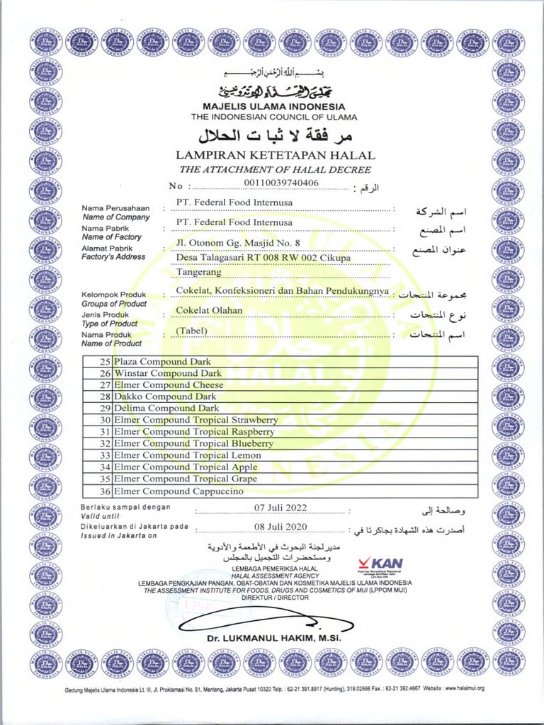 Sertifikat Halal PT Federal Food Internusa | PDF | Food And Drink ...