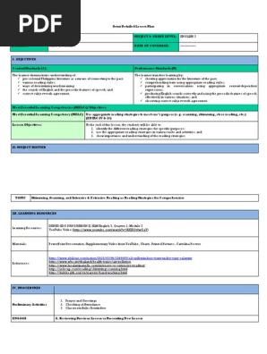 Semi-Detailed Lesson Plan on Reading Strategies