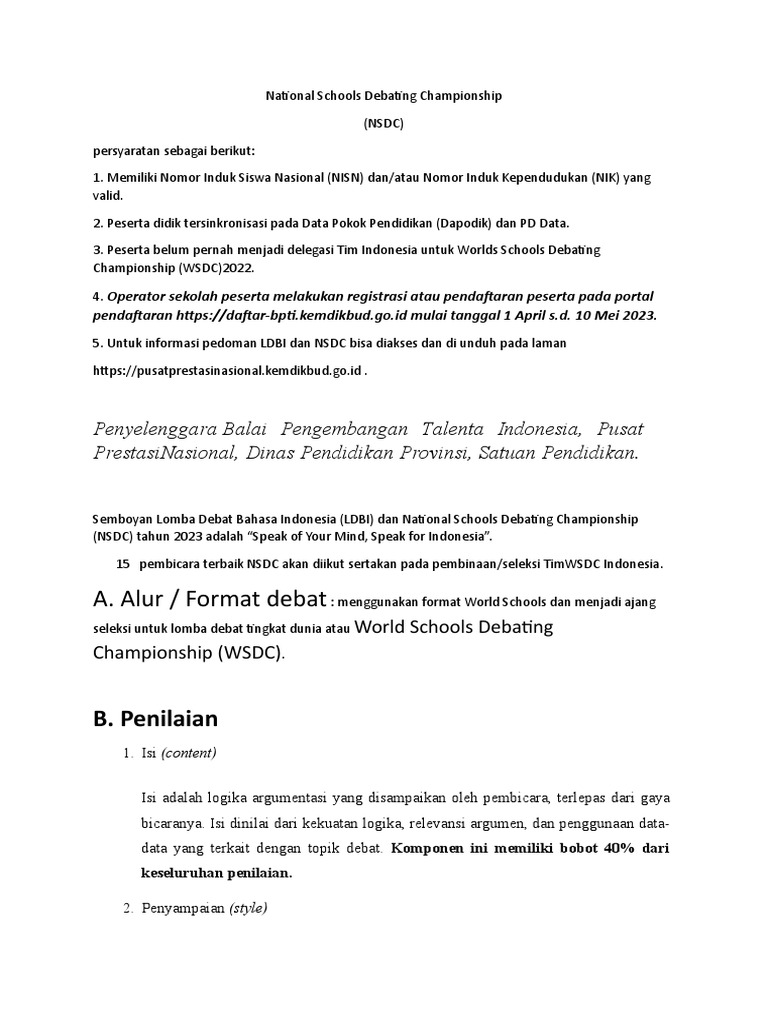 A. Alur / Format Debat: B. Penilaian | PDF