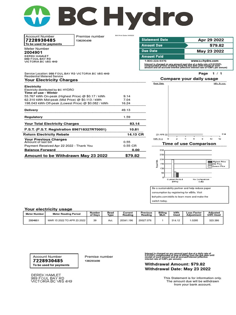 BC Hydro Electricity Bill Summary | PDF | Interest | Annual Percentage Rate