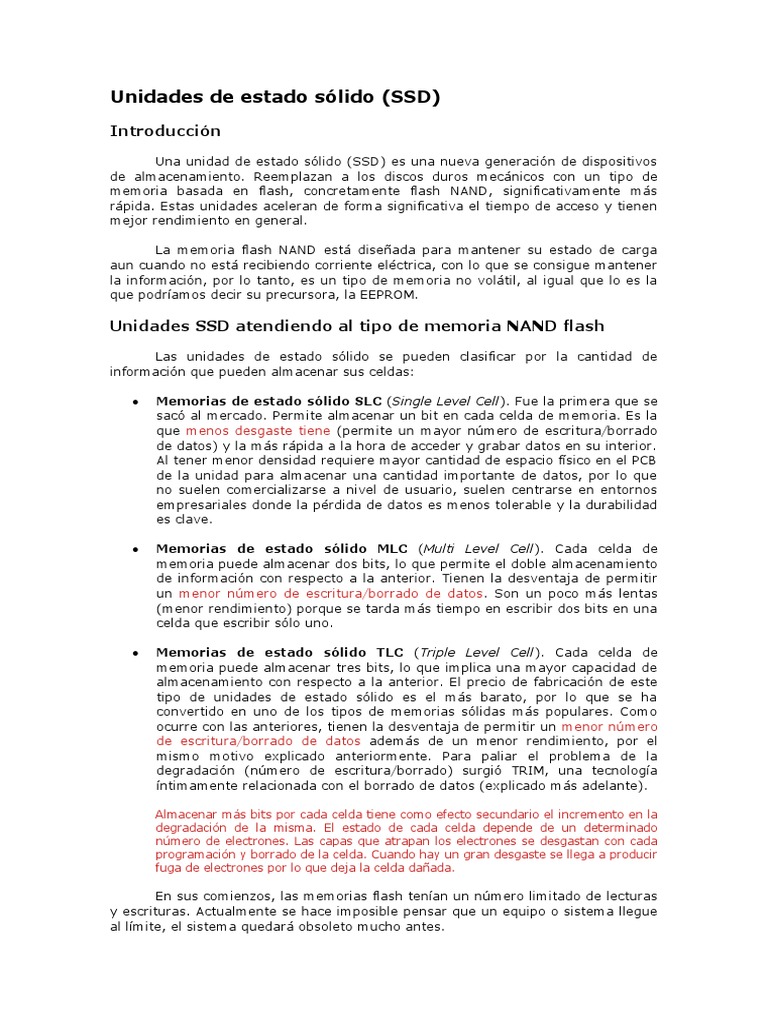 Unidades de Estado Sólido: Tipos y Funcionamiento | PDF | Unidad de ...