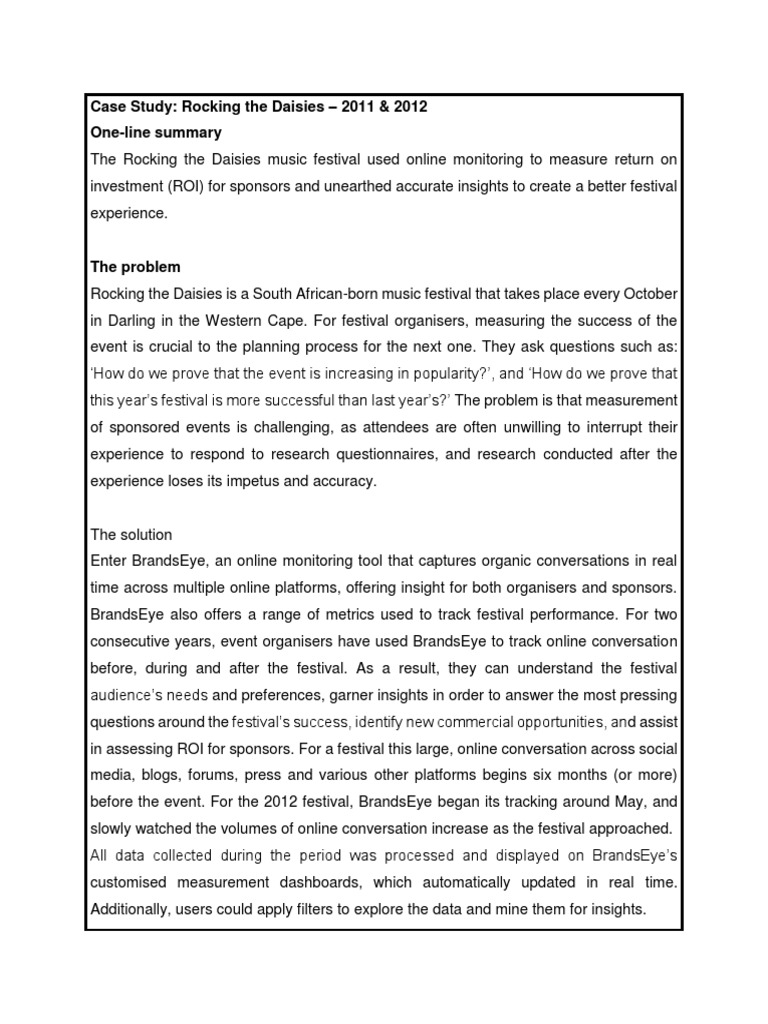 Rocking The Daisies 2011 2012 Case Study PDF