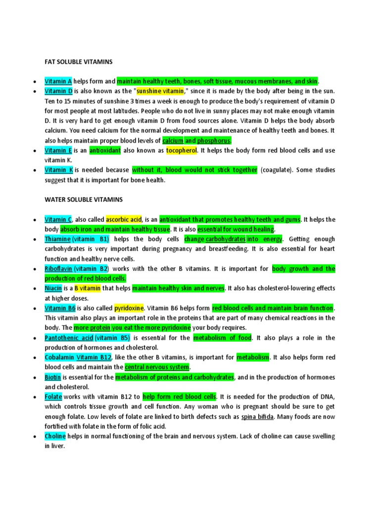 The roles of fat soluble and water soluble vitamins a comprehensive