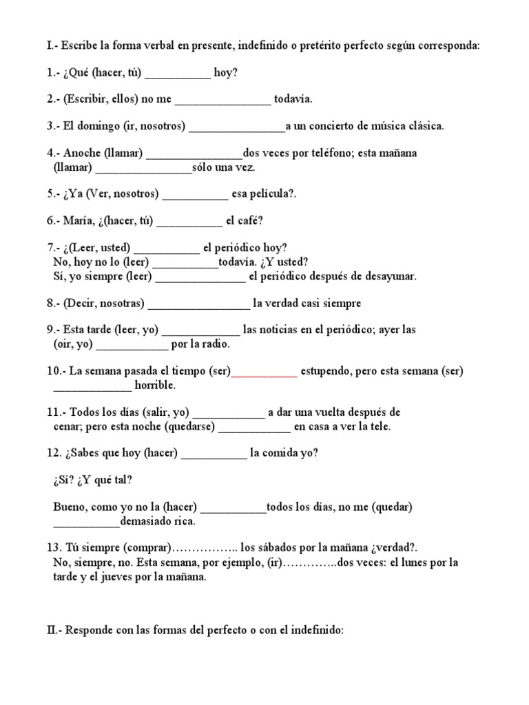 Perfecto e Indefinido | PDF | Artes del Lenguaje y Comunicación