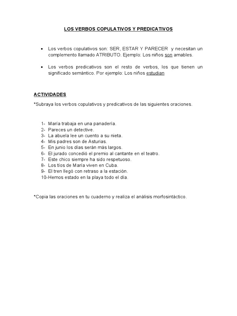 Verbos Copulativos y Predicativos | PDF