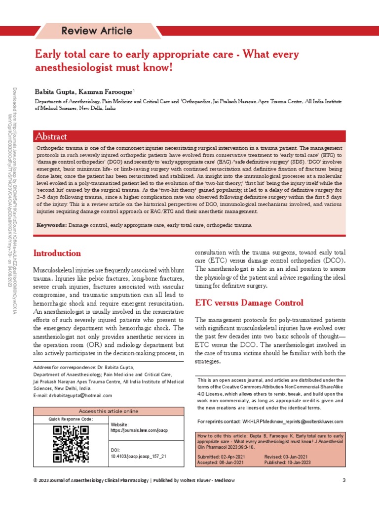 Early Total Care To Early Appropriate Care What.2 PDF Injury