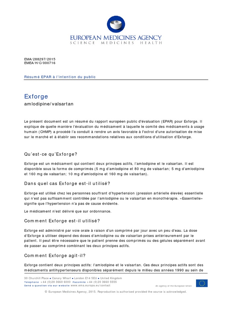 Exforge Epar Summary Public - FR | PDF | Hypertension artérielle ...