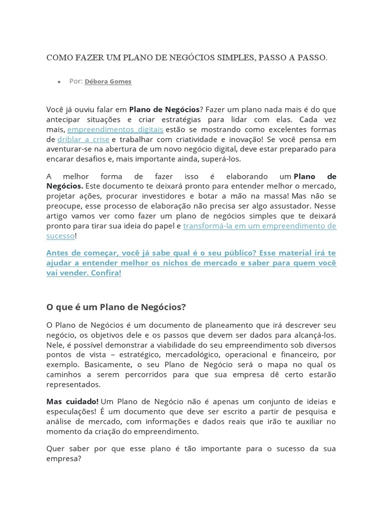 Como Fazer Um Plano de Negócios Simples | PDF | Plano de negócios ...