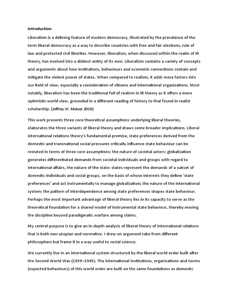 Core Assumptions of Liberalism in IR | PDF | International Relations ...