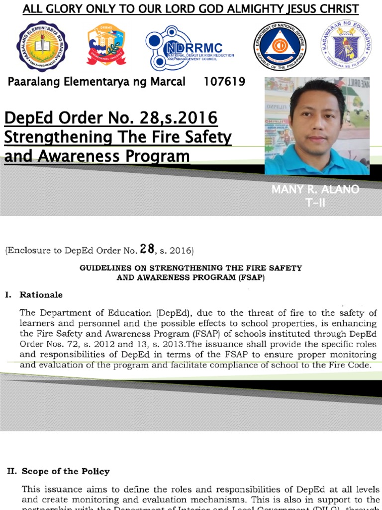 Powerpoint-DepEd Order No.28, s.2016 Strengthening The Fire Safety and ...