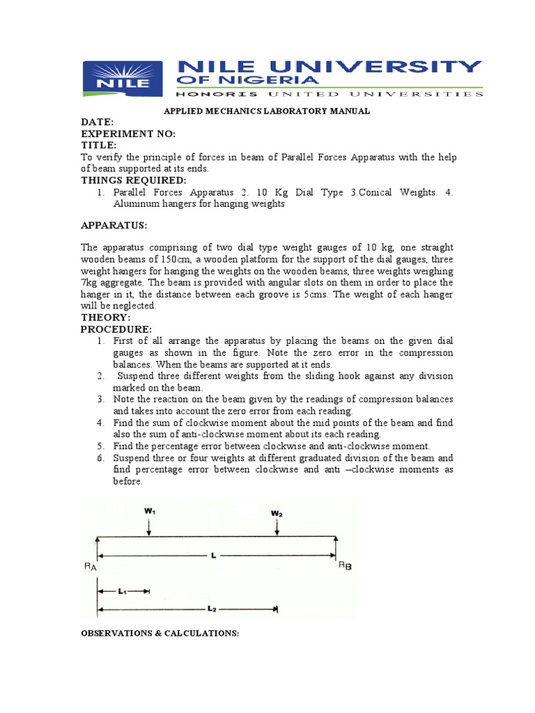 Applied Mechanics 2021 Exp 1 | PDF | Beam (Structure) | Force