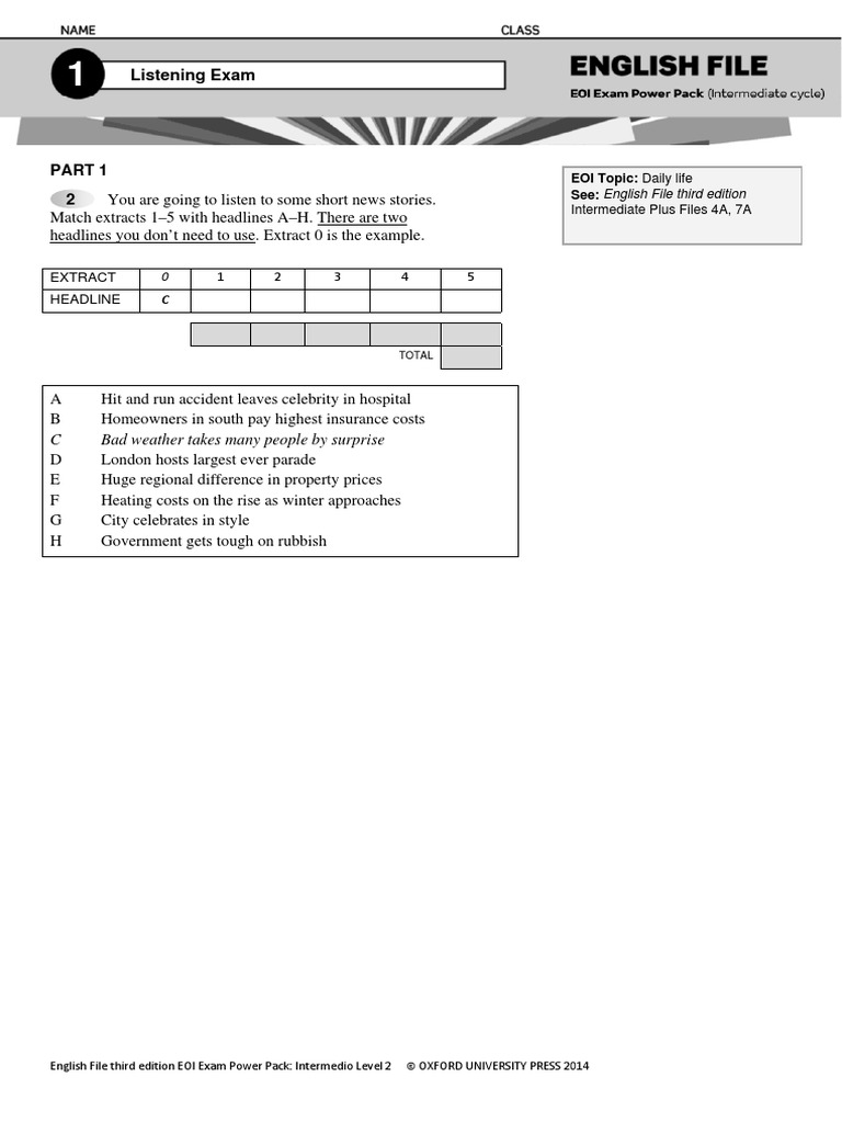 Ef3e Eoi Intplus Listeningexam1part1 | PDF