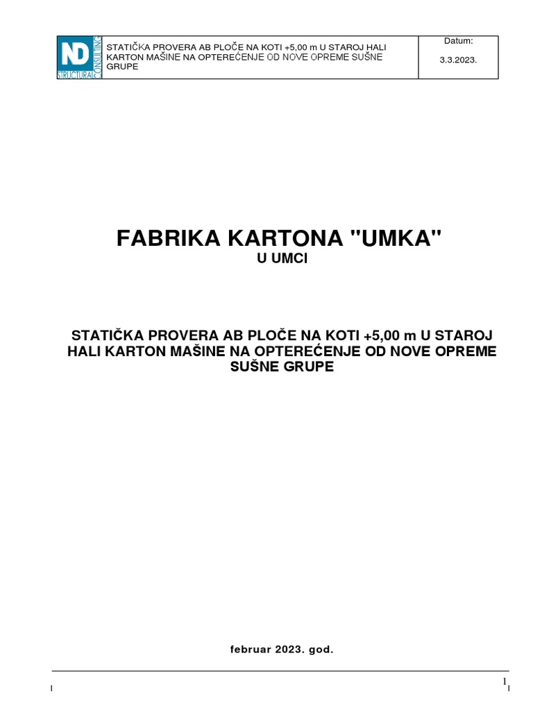 Staticka Provera AB Ploče Na Koti 5,00 M U Staroj Karton Hali | PDF