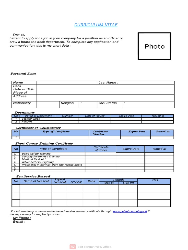 Seafarer CV Template and Guidelines | PDF
