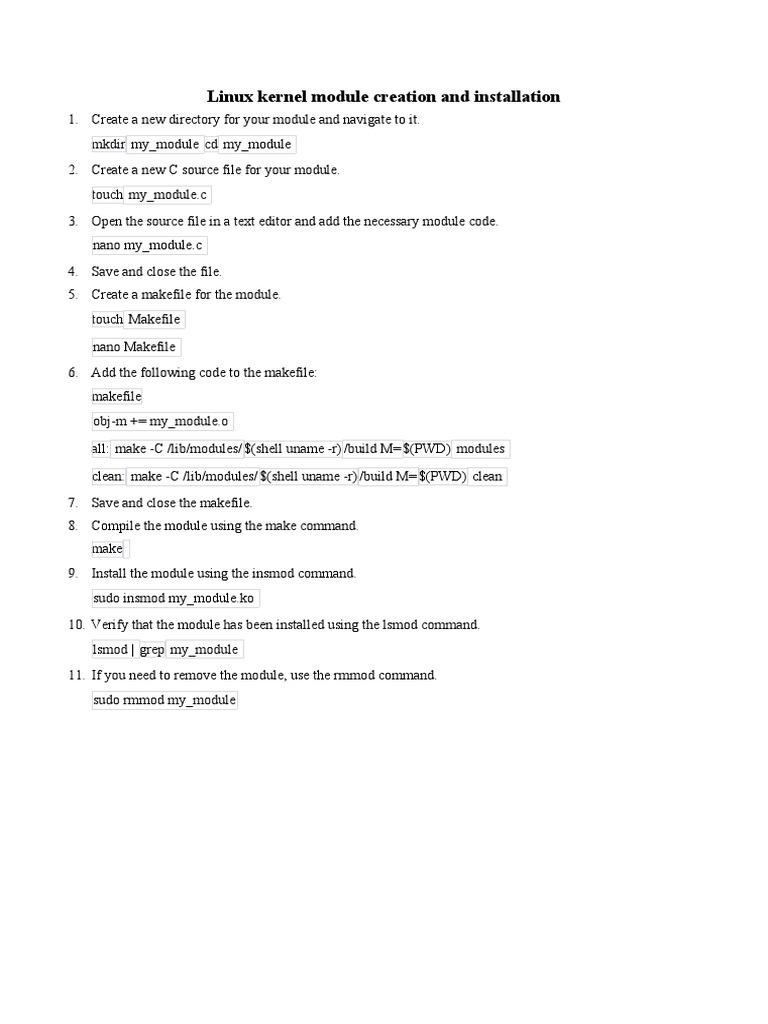 Creation Et Installation de Modules Noyau Linux PDF Software