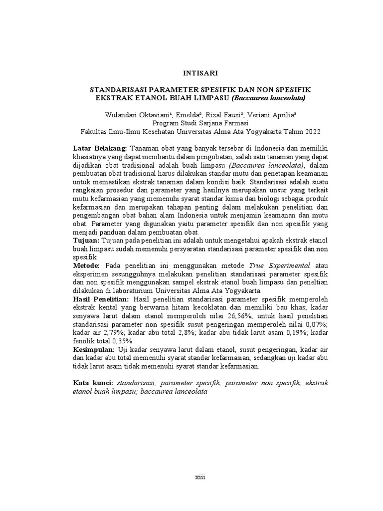 Standarisasi Ekstrak Etanol Buah Limpasu | PDF | Kesehatan Holistik ...