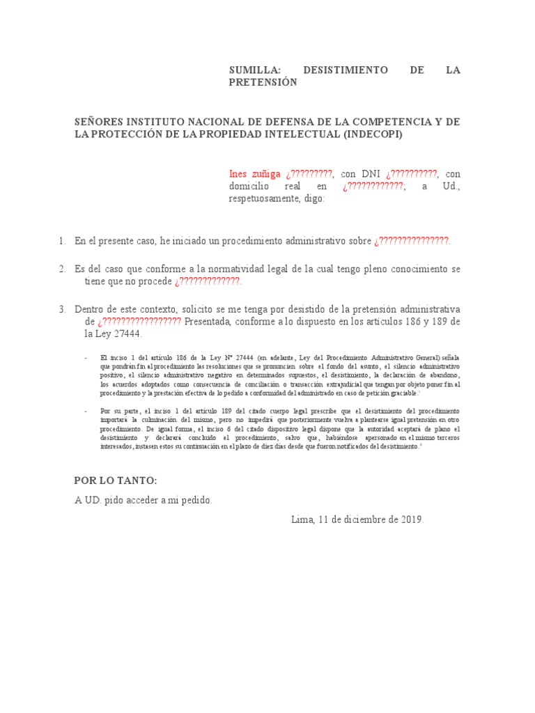 Solicitud de Desistimiento Administrativo | PDF