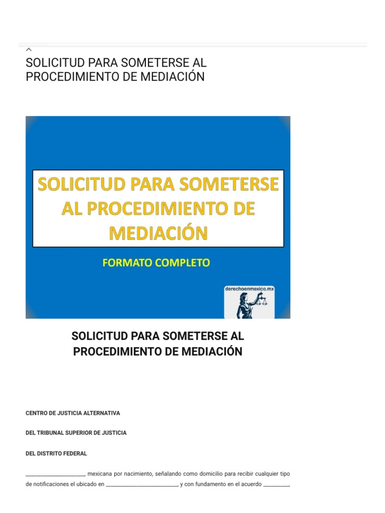 SOLICITUD PARA SOMETERSE AL PROCEDIMIENTO DE MEDIACIÓN ...