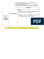 Actividades Semana 1 de Ciencias Naturales para Sexto Año Con Adaptación Fecha de Entrega Tema Actividades Tarea 1