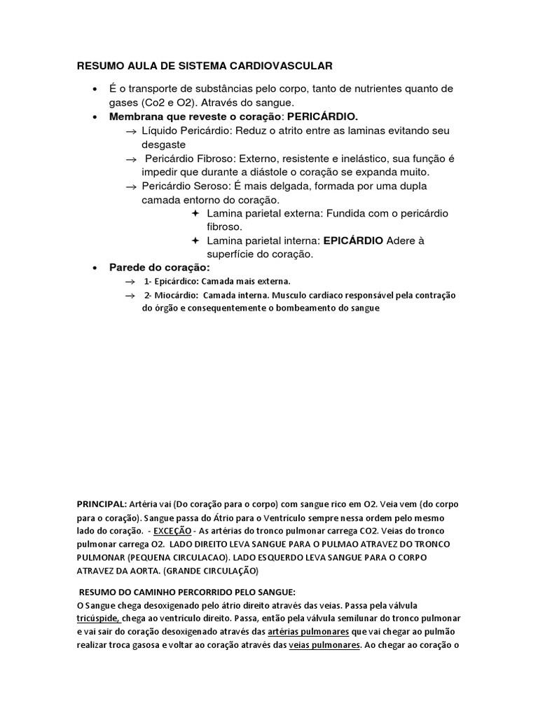 Resumo Sistema Cardiovascular Pdf Coração Ventrículo Coração
