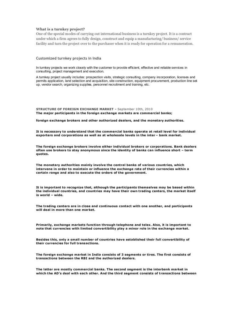What Is A Turnkey Project Foreign Exchange Market Fin!   ancial Markets - 