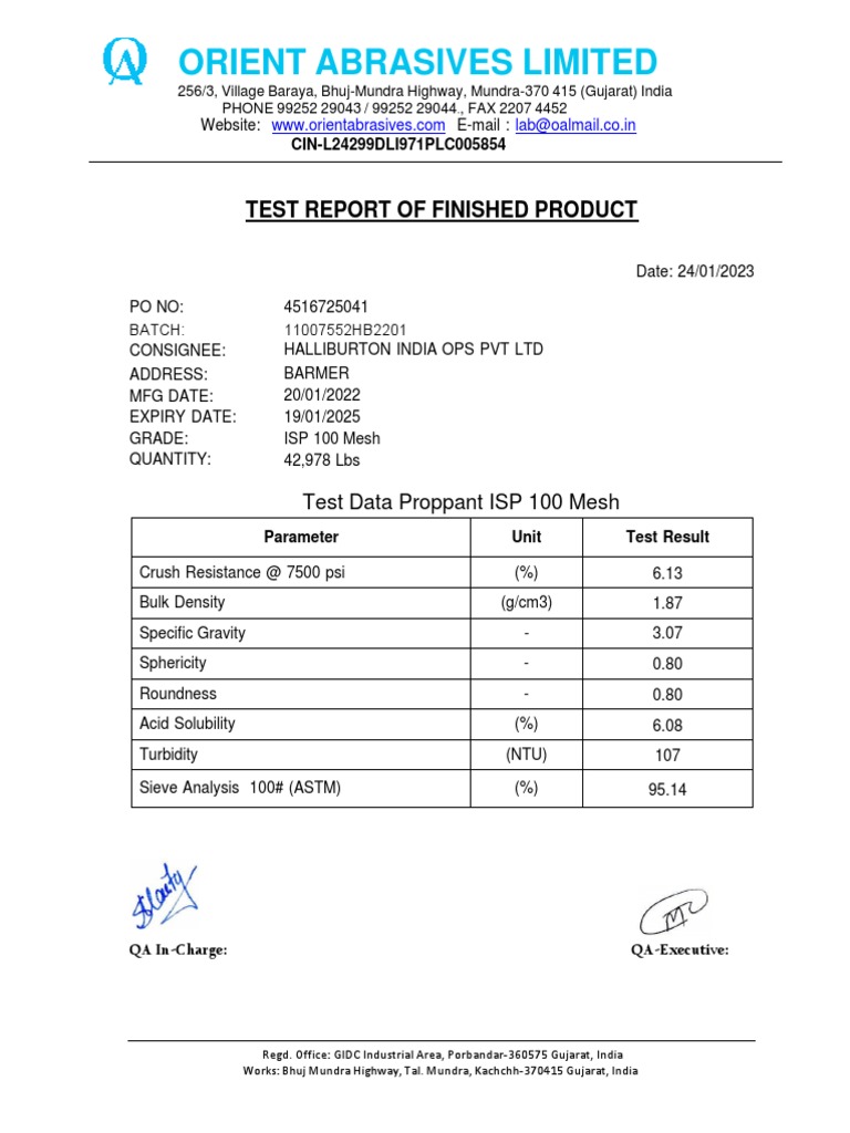 COA PO 4516725041 ISP 100 Mesh | PDF