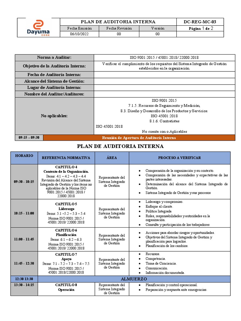 Plan de Auditoría ISO 14001 | PDF | Auditoría | Negocios económicos