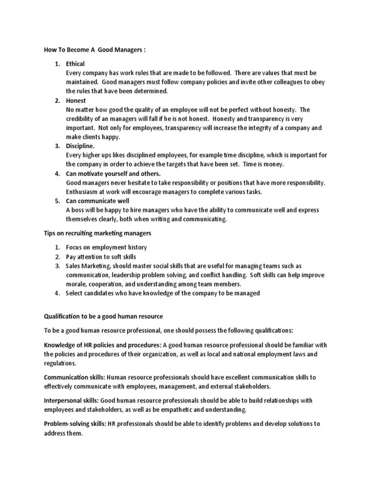 Essential Traits of Effective Managers | PDF